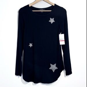 Karen Kane Embellished Star Tee – Black, Long Sleeve (XS)